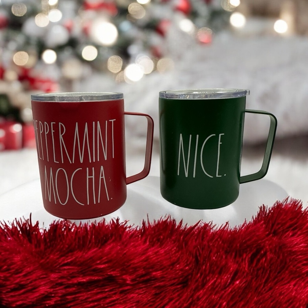 RAE DUNN CHRISTMAS MUGS Red and Green Holiday Mugs Set